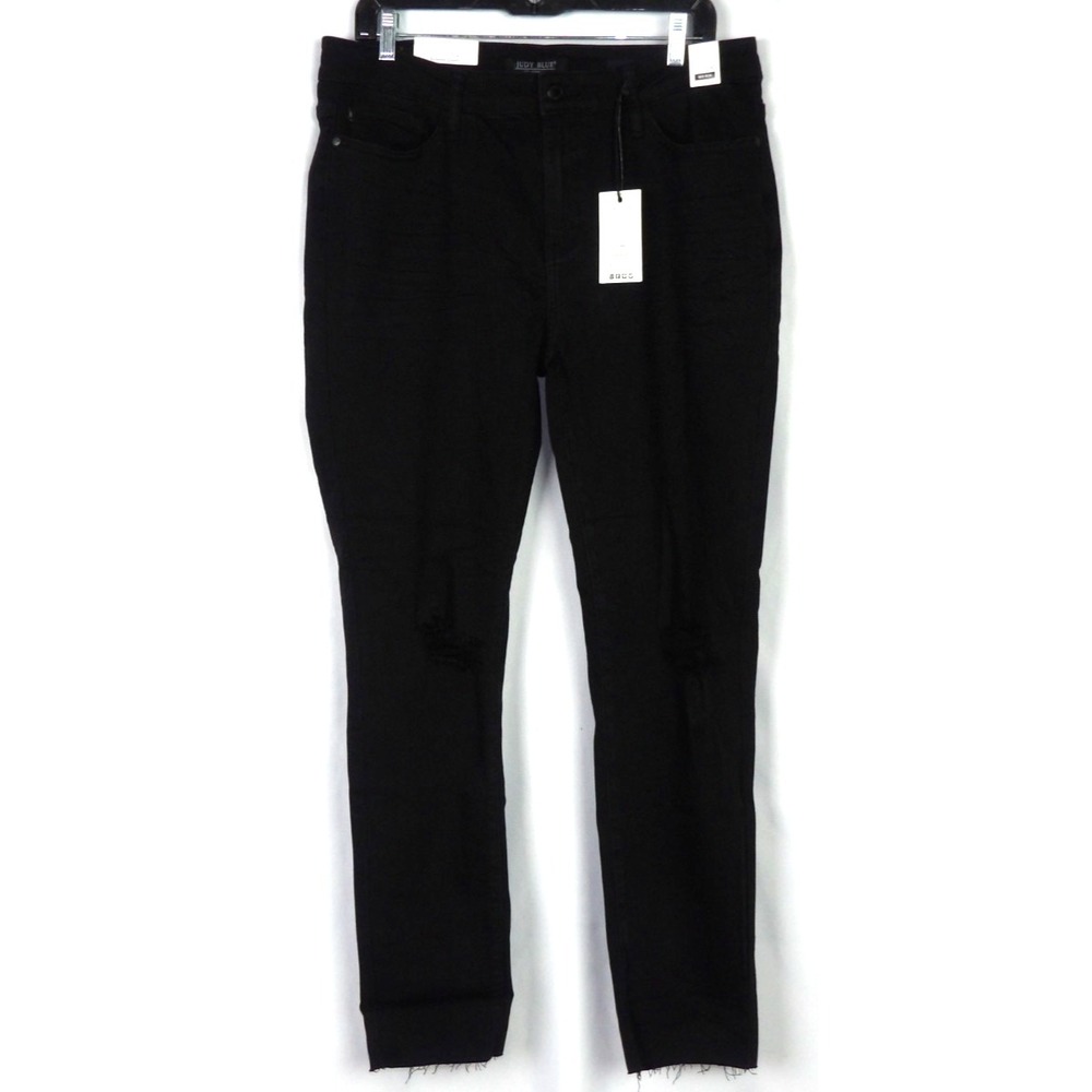 NEW! JUDY BLUE Mid-Rise Black Distressed Ankle Fray Slim Fit Jeans Women's 13/31